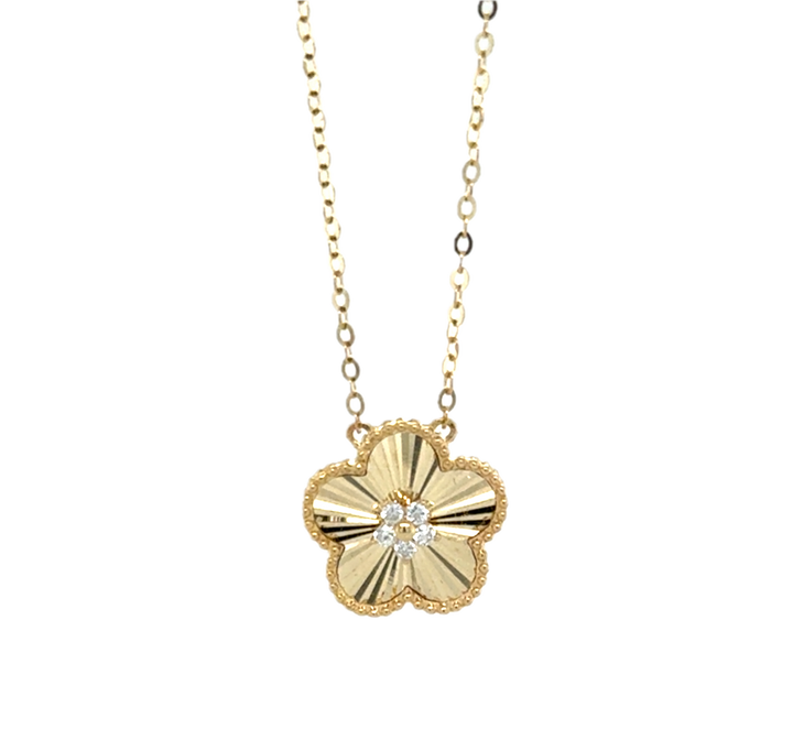 9K Yellow Gold Diamond Flower Necklace