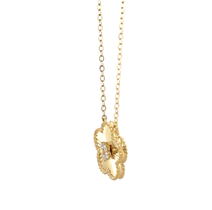 9K Yellow Gold Diamond Flower Necklace