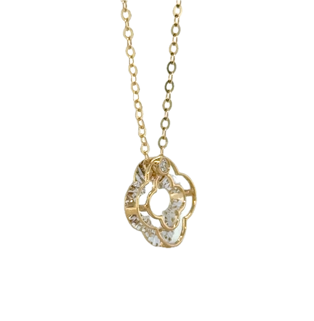 9K Yellow Gold Diamond Clover Necklace