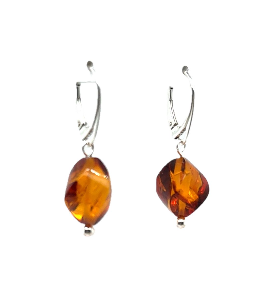Sterling Silver Baltic Amber Drop Twist Earrings