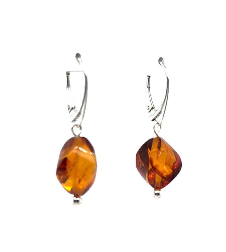 Sterling Silver Baltic Amber Drop Twist Earrings