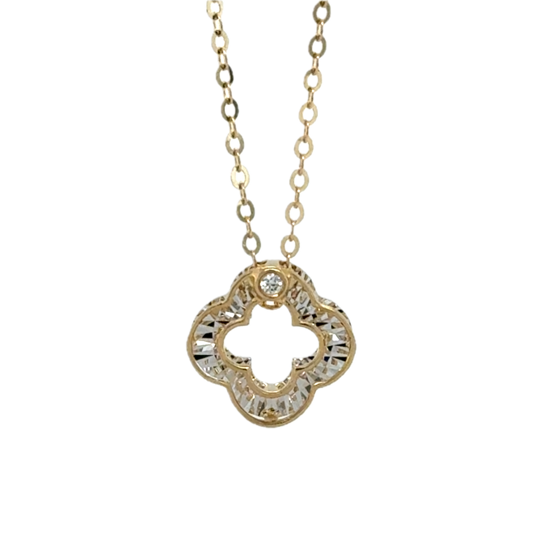 9K Yellow Gold Diamond Clover Necklace