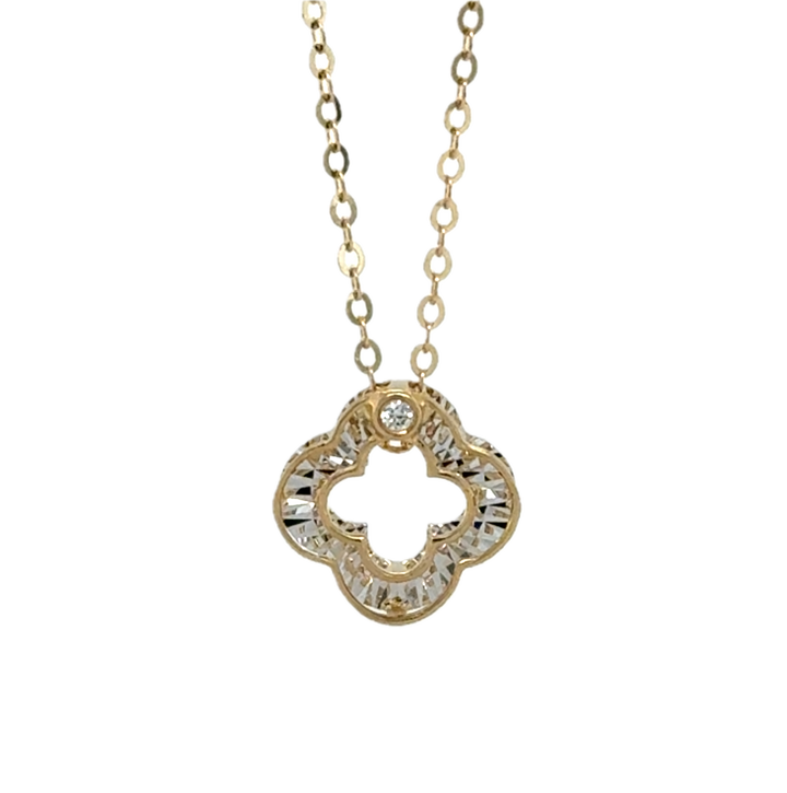 9K Yellow Gold Diamond Clover Necklace