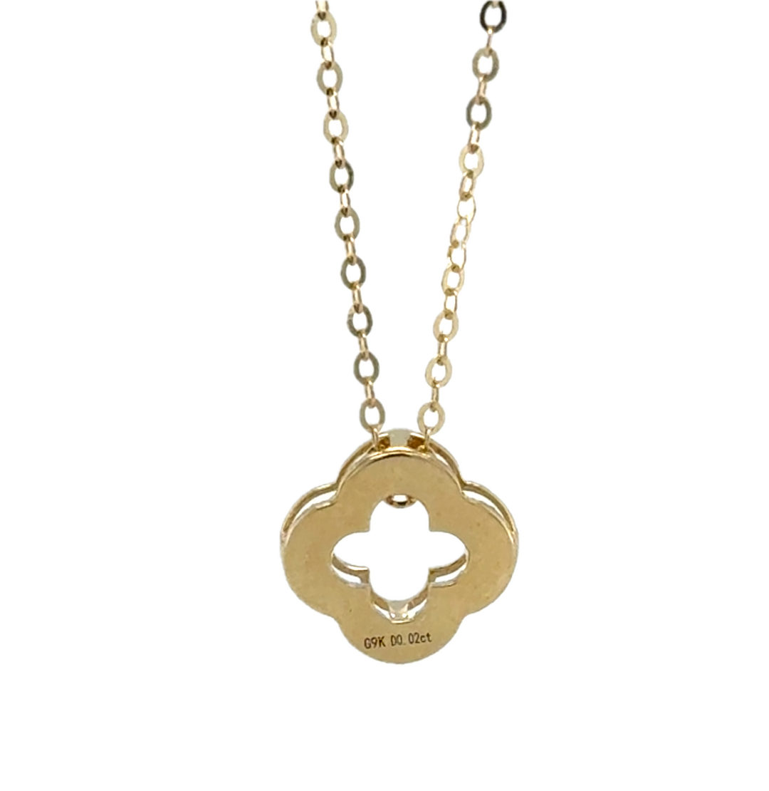 9K Yellow Gold Diamond Clover Necklace