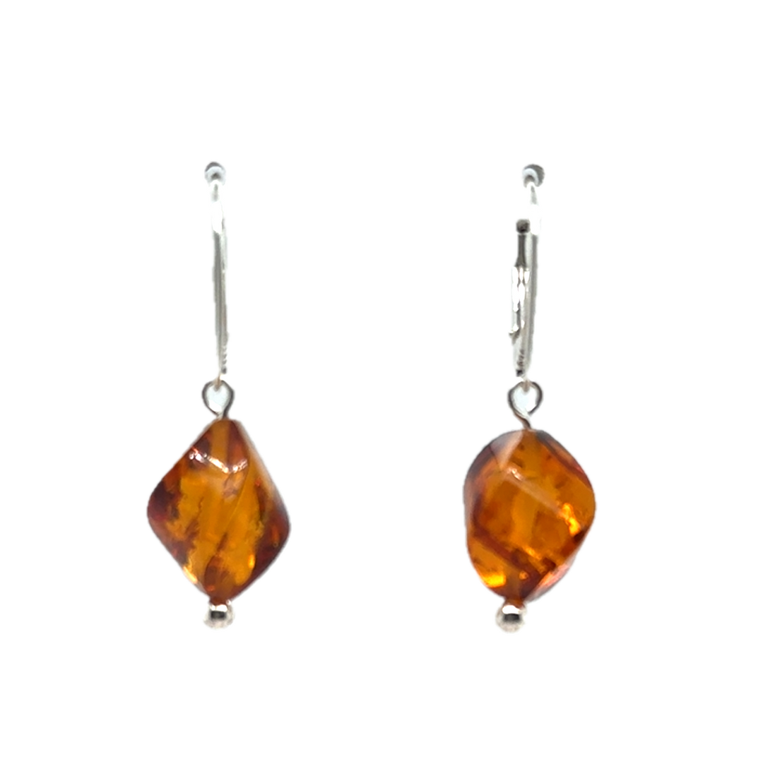 Sterling Silver Baltic Amber Drop Twist Earrings