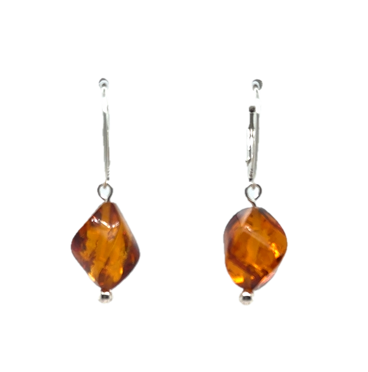 Sterling Silver Baltic Amber Drop Twist Earrings