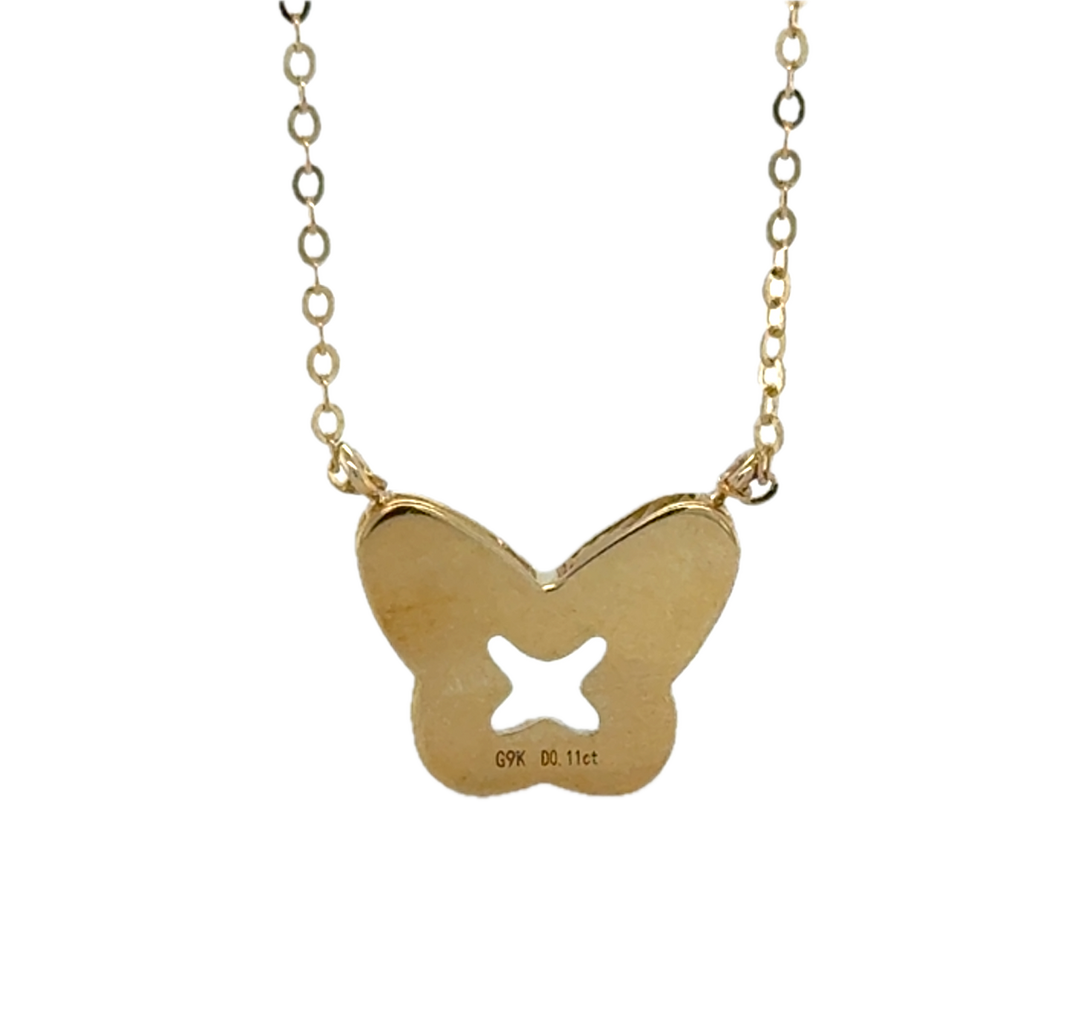 9K Yellow Gold Diamond Butterfly Necklace