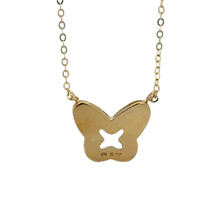 9K Yellow Gold Diamond Butterfly Necklace