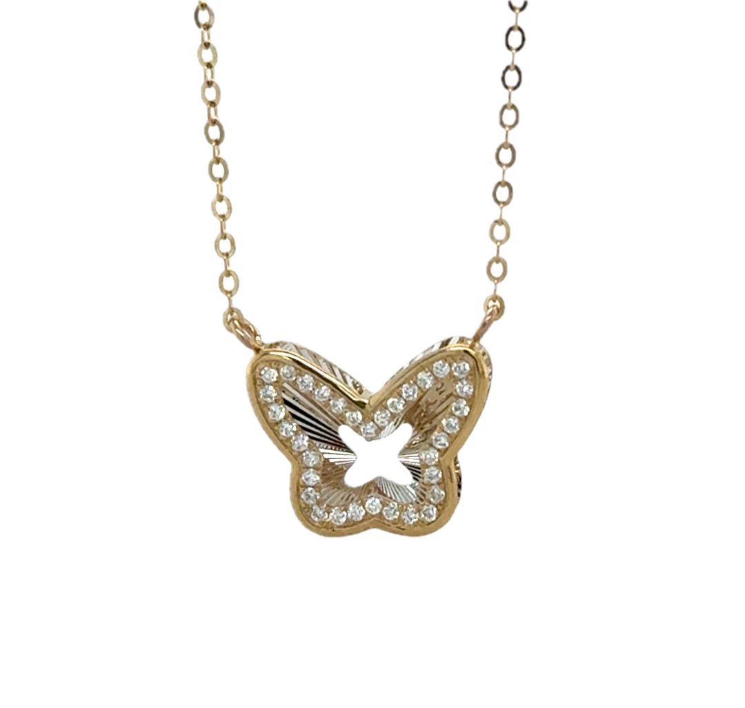 9K Yellow Gold Diamond Butterfly Necklace