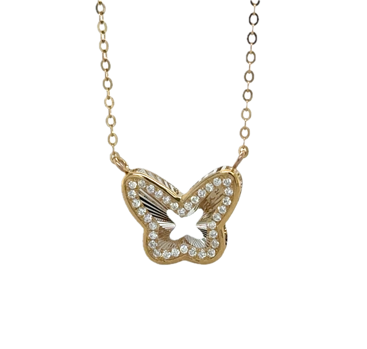 9K Yellow Gold Diamond Butterfly Necklace