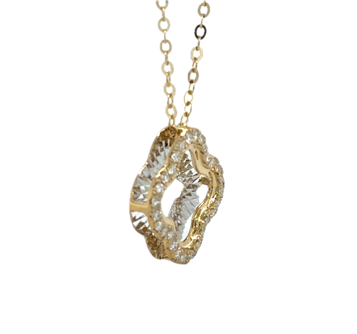 9K Yellow Gold Diamond Clover Necklace