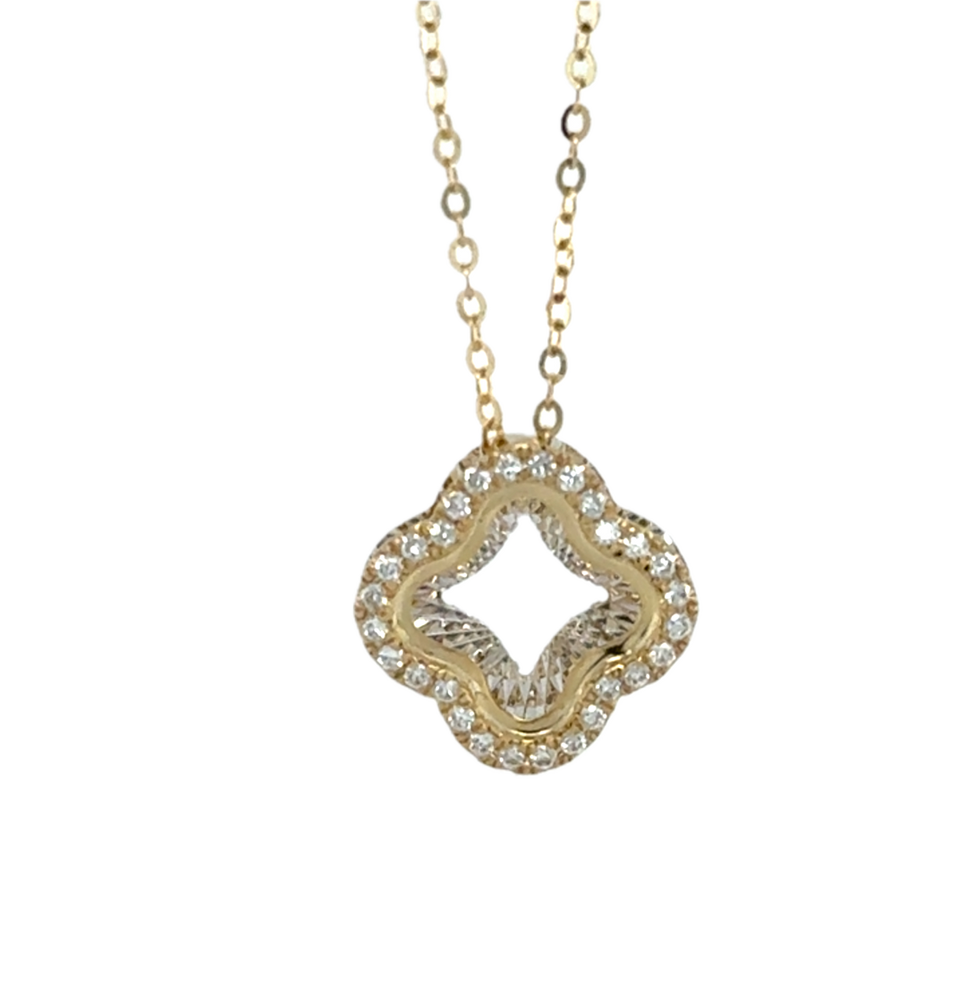 9K Yellow Gold Diamond Clover Necklace