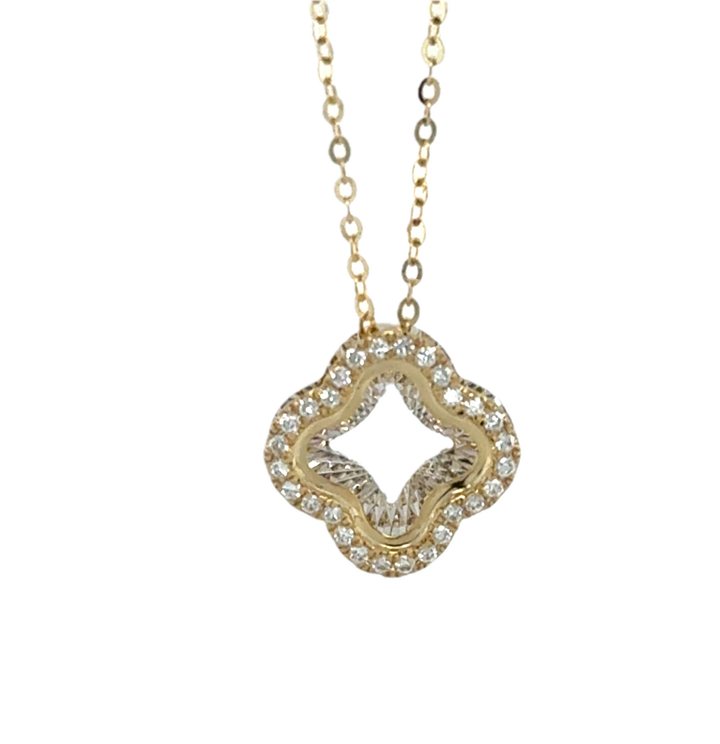 9K Yellow Gold Diamond Clover Necklace