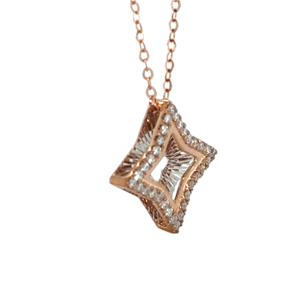 9K Rose Gold Diamond Clover Star Necklace