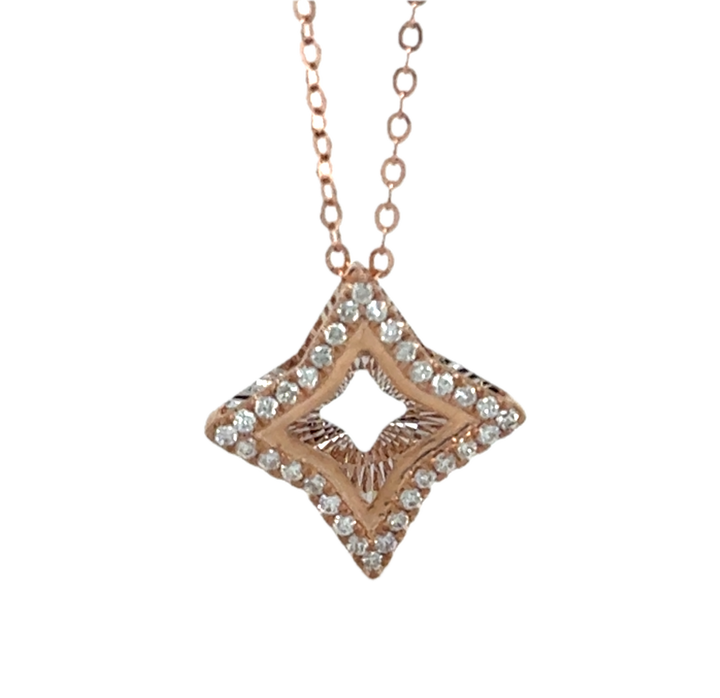 9K Rose Gold Diamond Clover Star Necklace