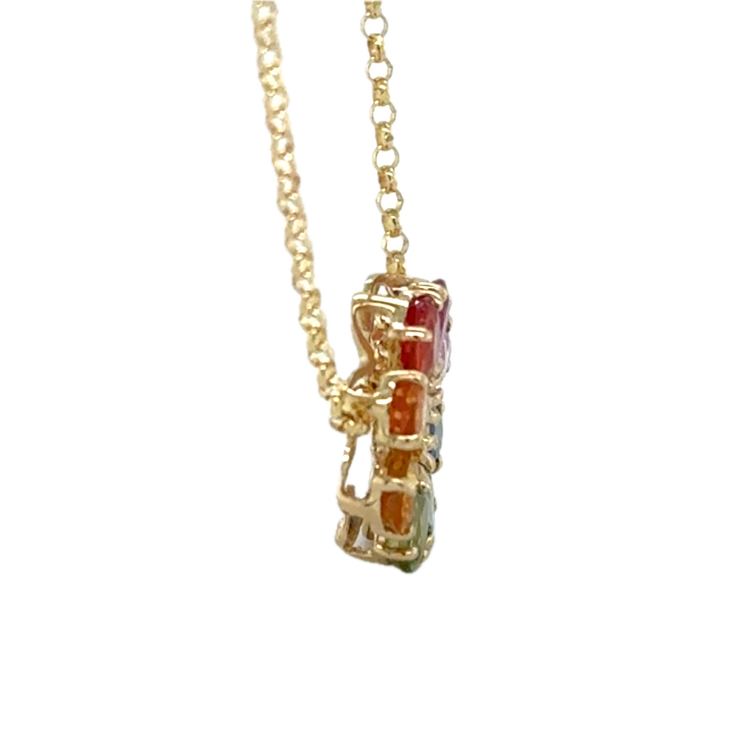 14K Yellow Gold Colourful Sapphires Pendant