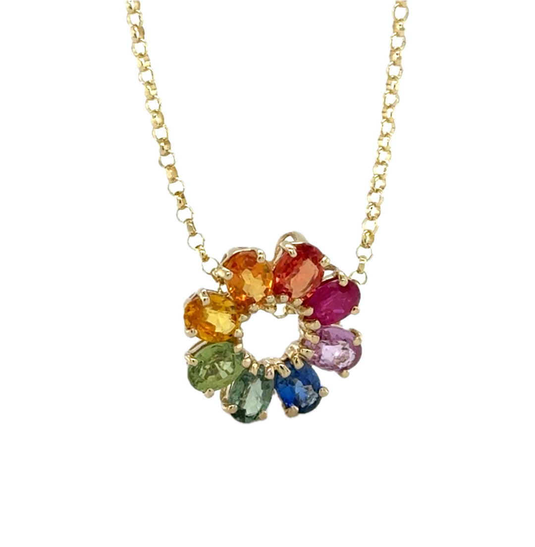 14K Yellow Gold Colourful Sapphires Pendant