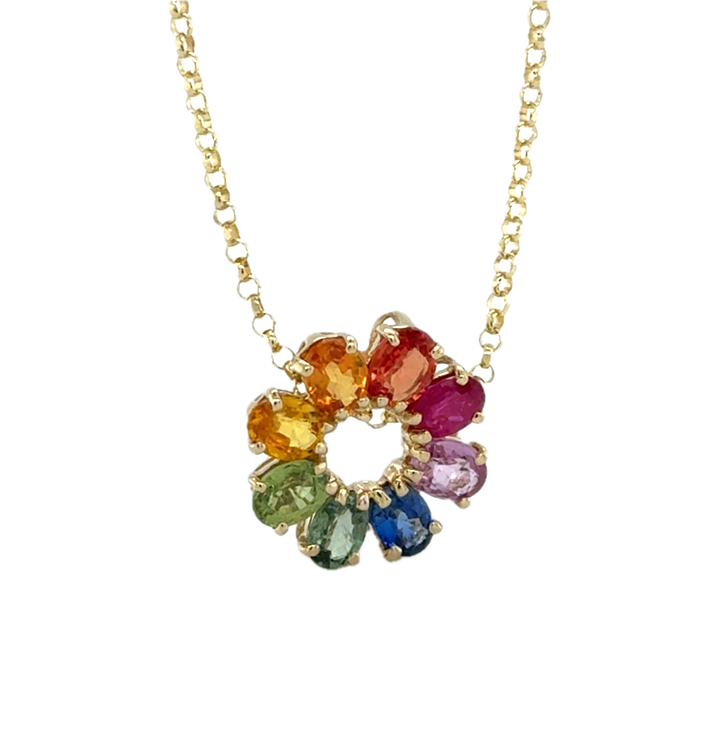 14K Yellow Gold Colourful Sapphires Pendant