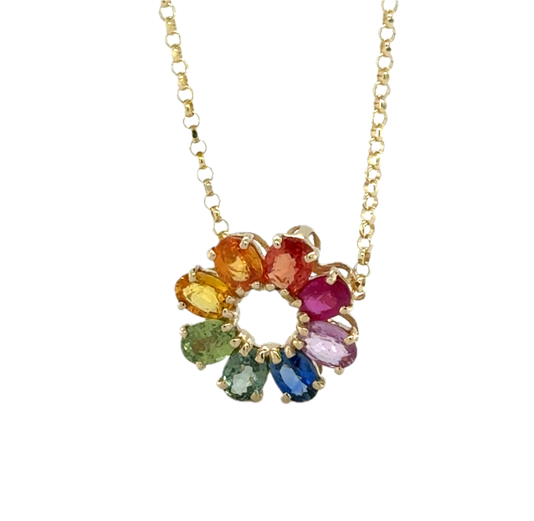 14K Yellow Gold Colourful Sapphires Pendant