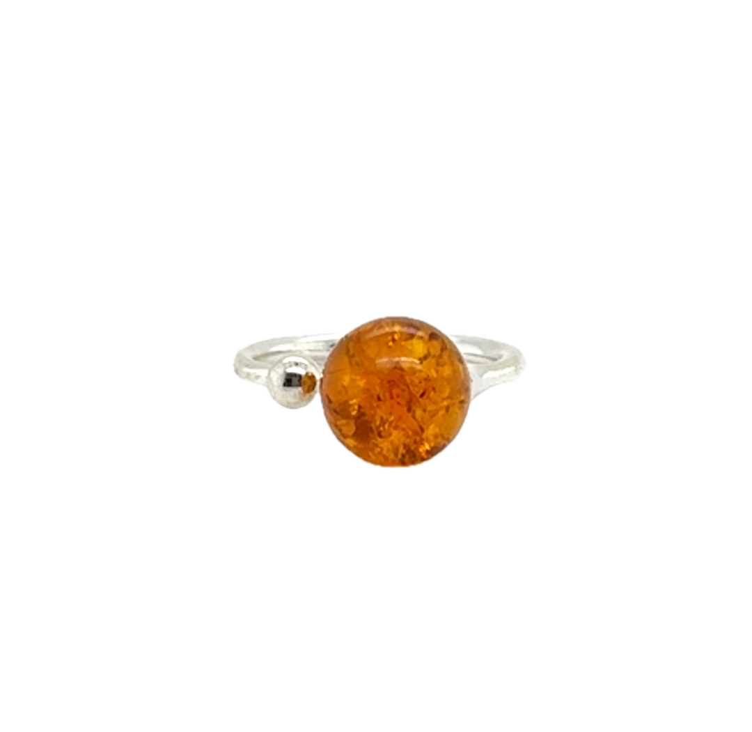 Sterling Silver Baltic Amber Adjustable Ring