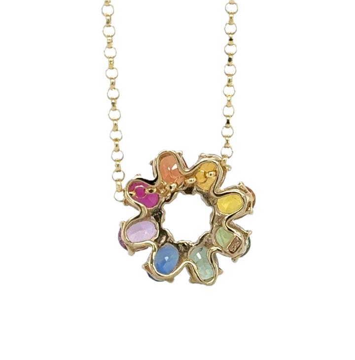 14K Yellow Gold Colourful Sapphires Pendant