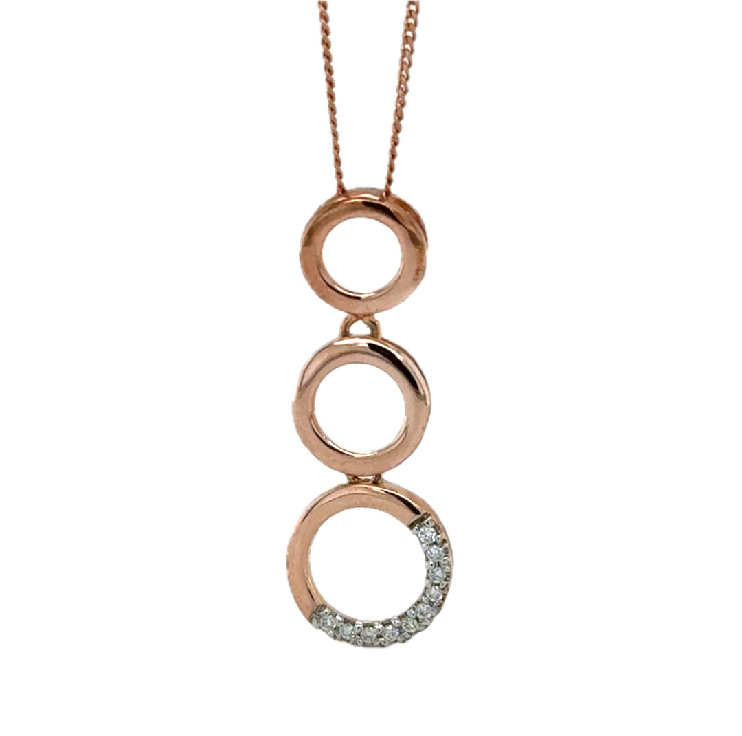 9K Rose Gold 3 Circle Diamond Pendant & Chain
