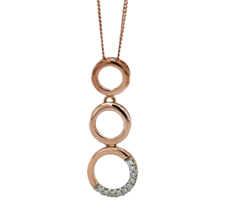 9K Rose Gold 3 Circle Diamond Pendant & Chain