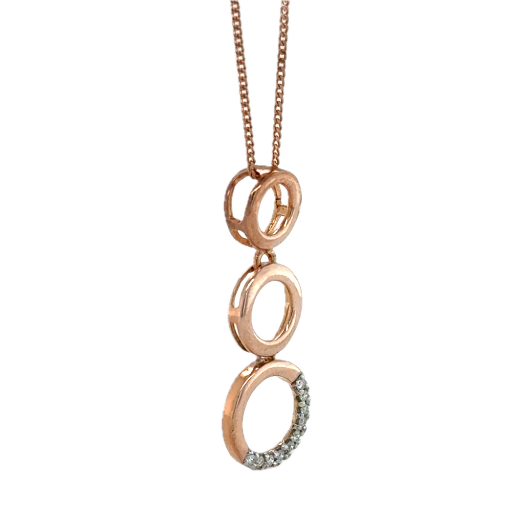 9K Rose Gold 3 Circle Diamond Pendant & Chain