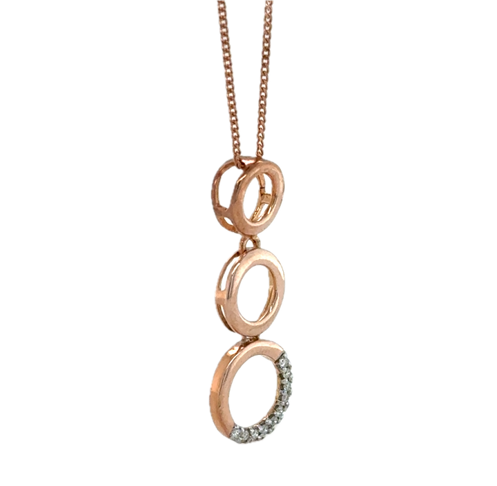 9K Rose Gold 3 Circle Diamond Pendant & Chain