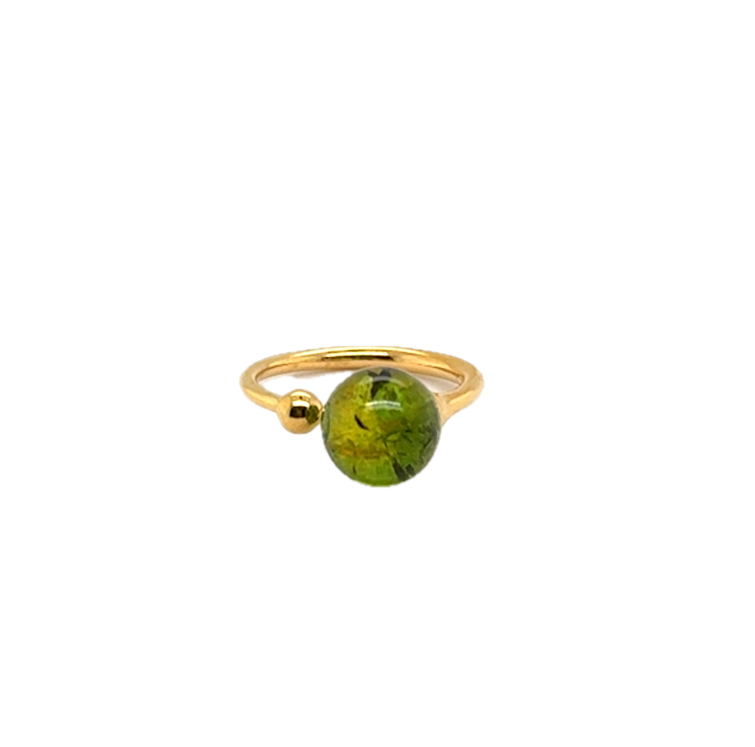 Gold Plated Green Baltic Amber Adjustable Ring