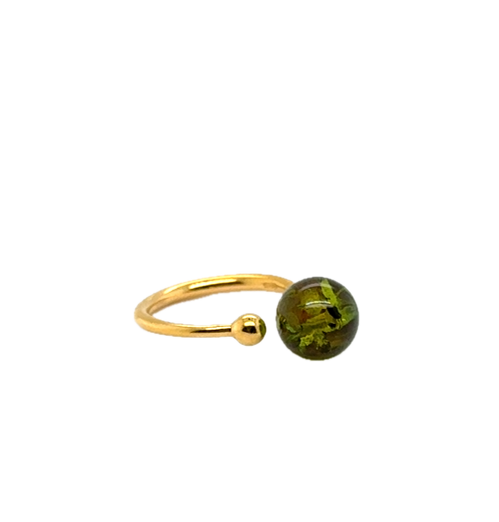 Gold Plated Green Baltic Amber Adjustable Ring