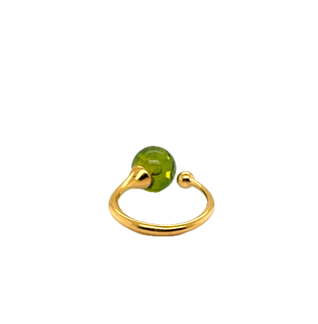 Gold Plated Green Baltic Amber Adjustable Ring