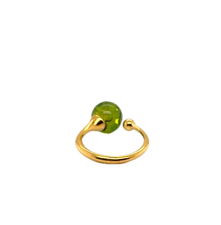 Gold Plated Green Baltic Amber Adjustable Ring