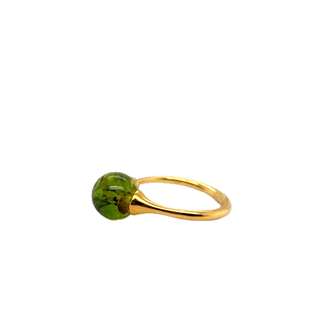 Gold Plated Green Baltic Amber Adjustable Ring