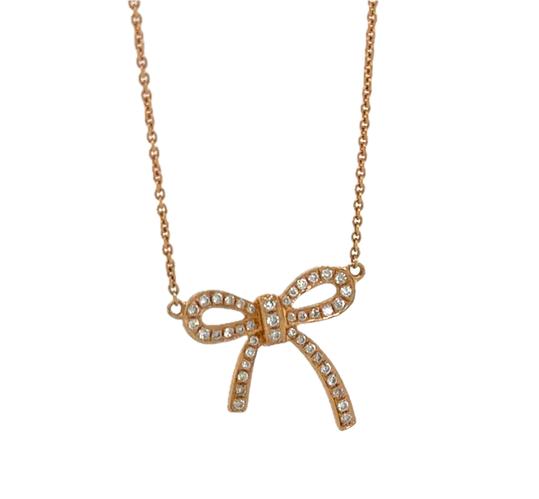 18K Rose Gold Diamond Bow Necklace