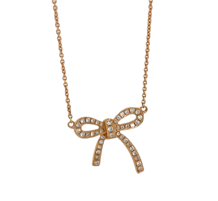 18K Rose Gold Diamond Bow Necklace