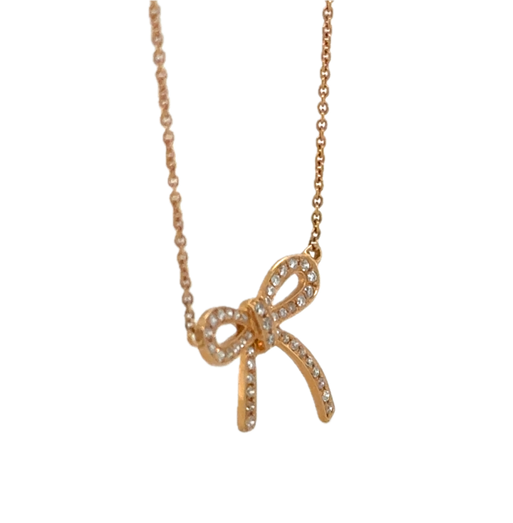 18K Rose Gold Diamond Bow Necklace