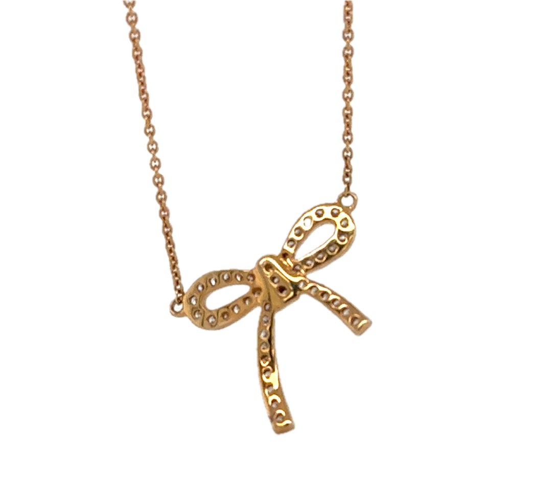 18K Rose Gold Diamond Bow Necklace