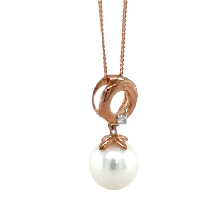 9K Rose Gold Pearl & Diamond Necklace