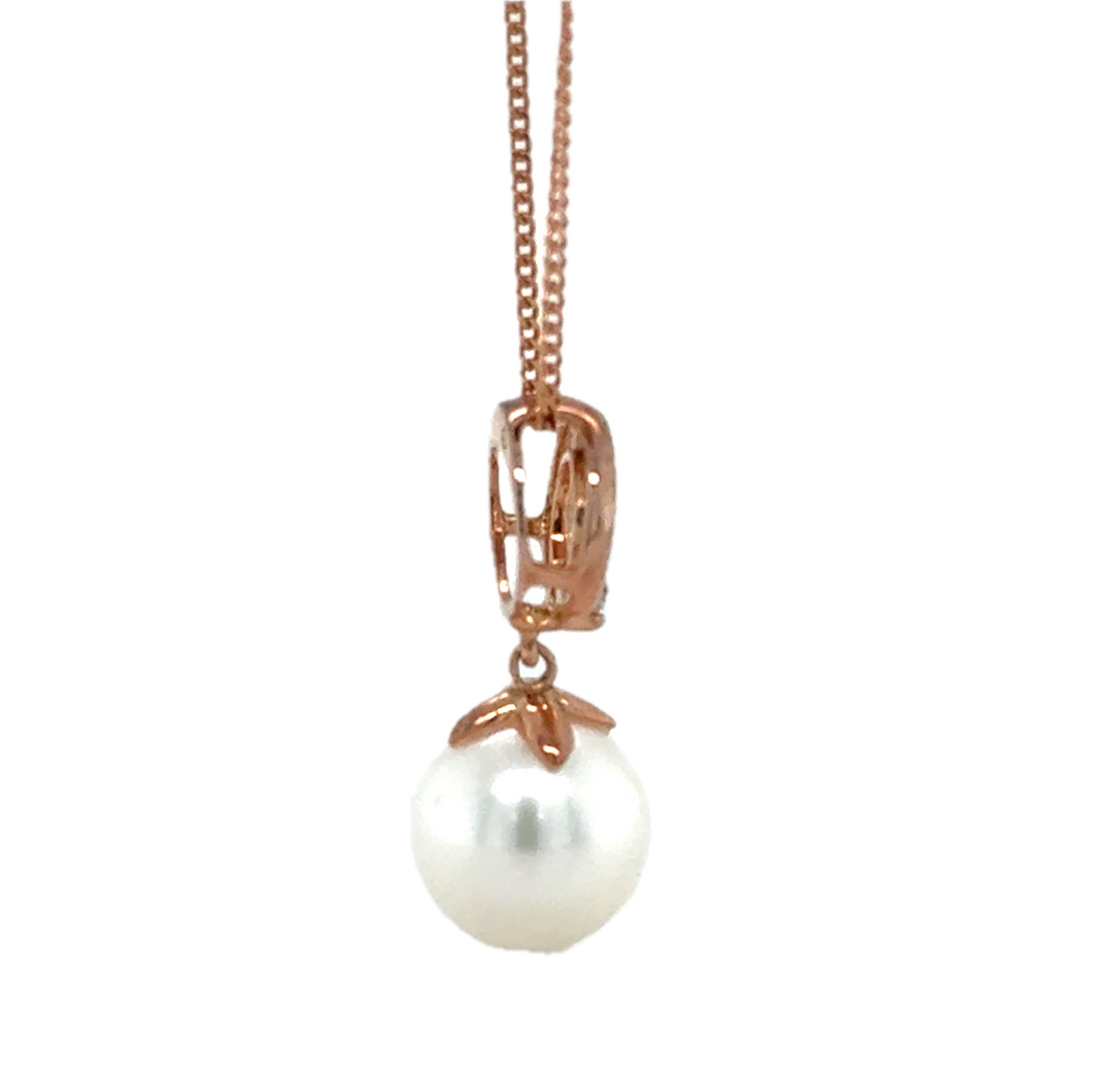 9K Rose Gold Pearl & Diamond Necklace
