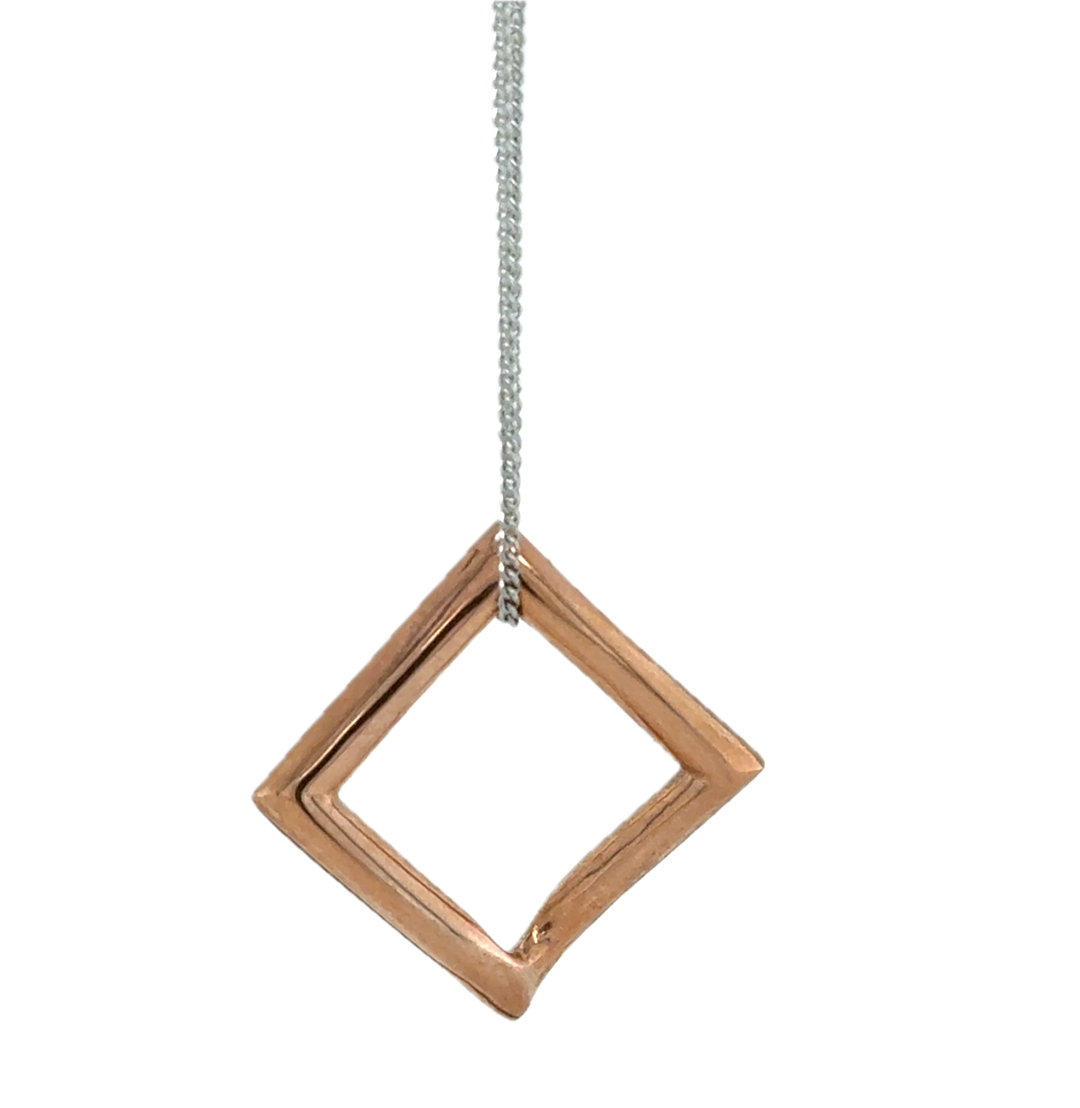 9K White Gold Chain With Rose Gold Diamond-Shaped Pendant