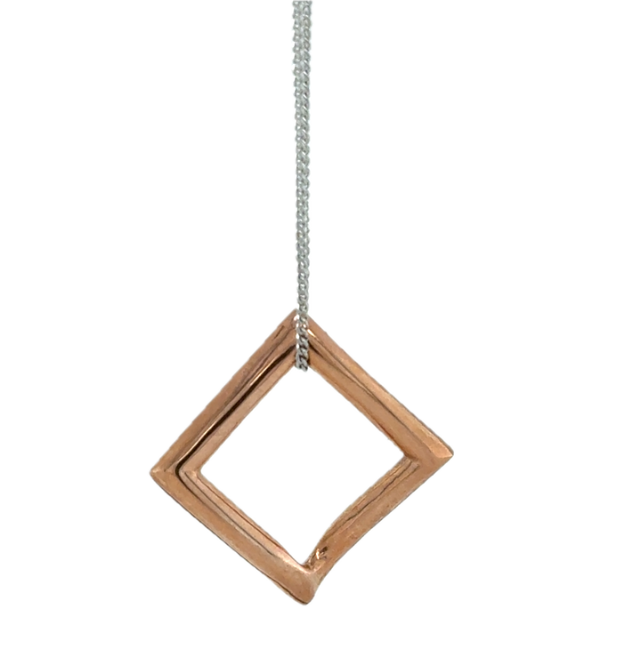 9K White Gold Chain With Rose Gold Diamond-Shaped Pendant
