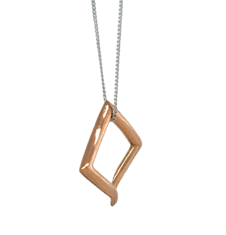9K White Gold Chain With Rose Gold Diamond-Shaped Pendant