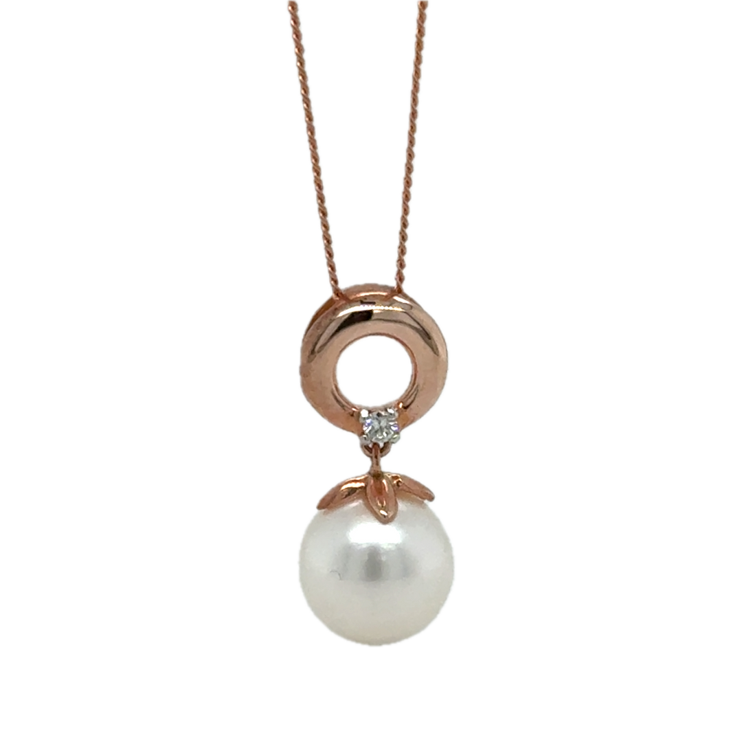 9K Rose Gold Pearl & Diamond Necklace