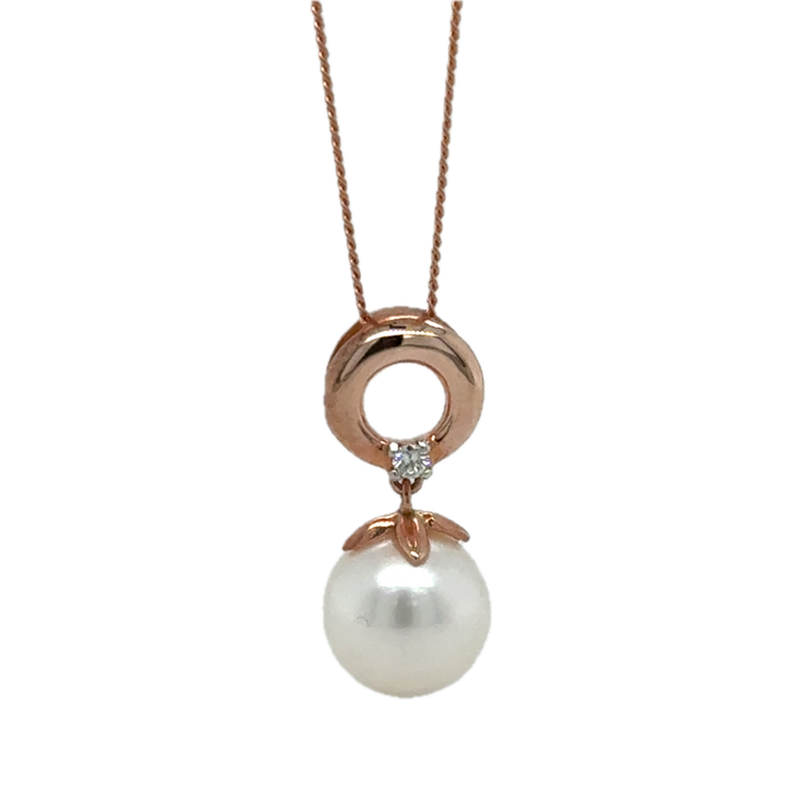 9K Rose Gold Pearl & Diamond Necklace
