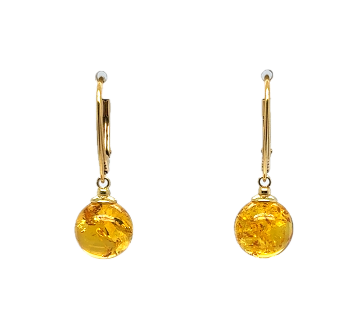 Gold Plated Baltic Amber Drop Ball Earrings
