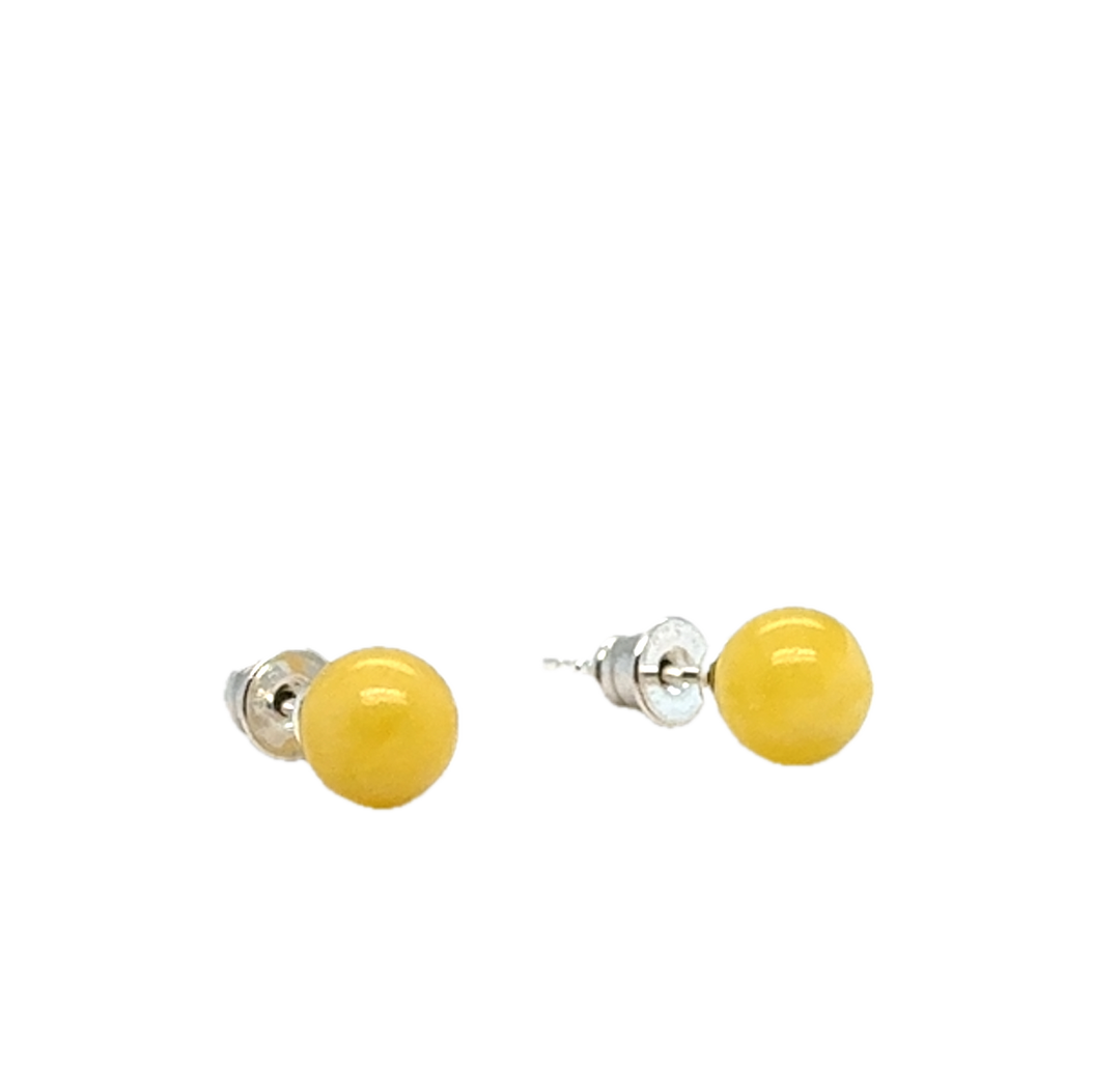 Sterling Silver Baltic Amber Yellow Ball Stud Earrings