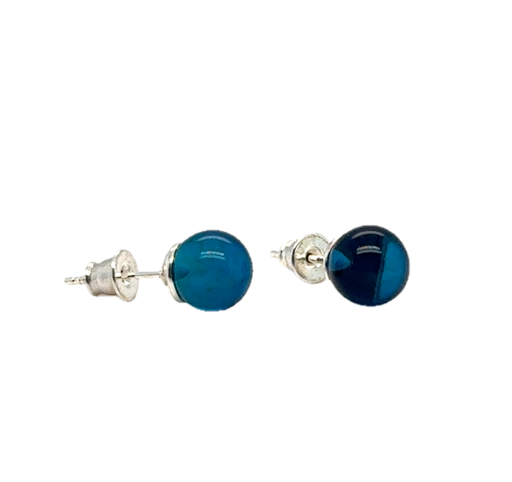 Sterling Silver Baltic Amber Blue Ball Stud Earrings