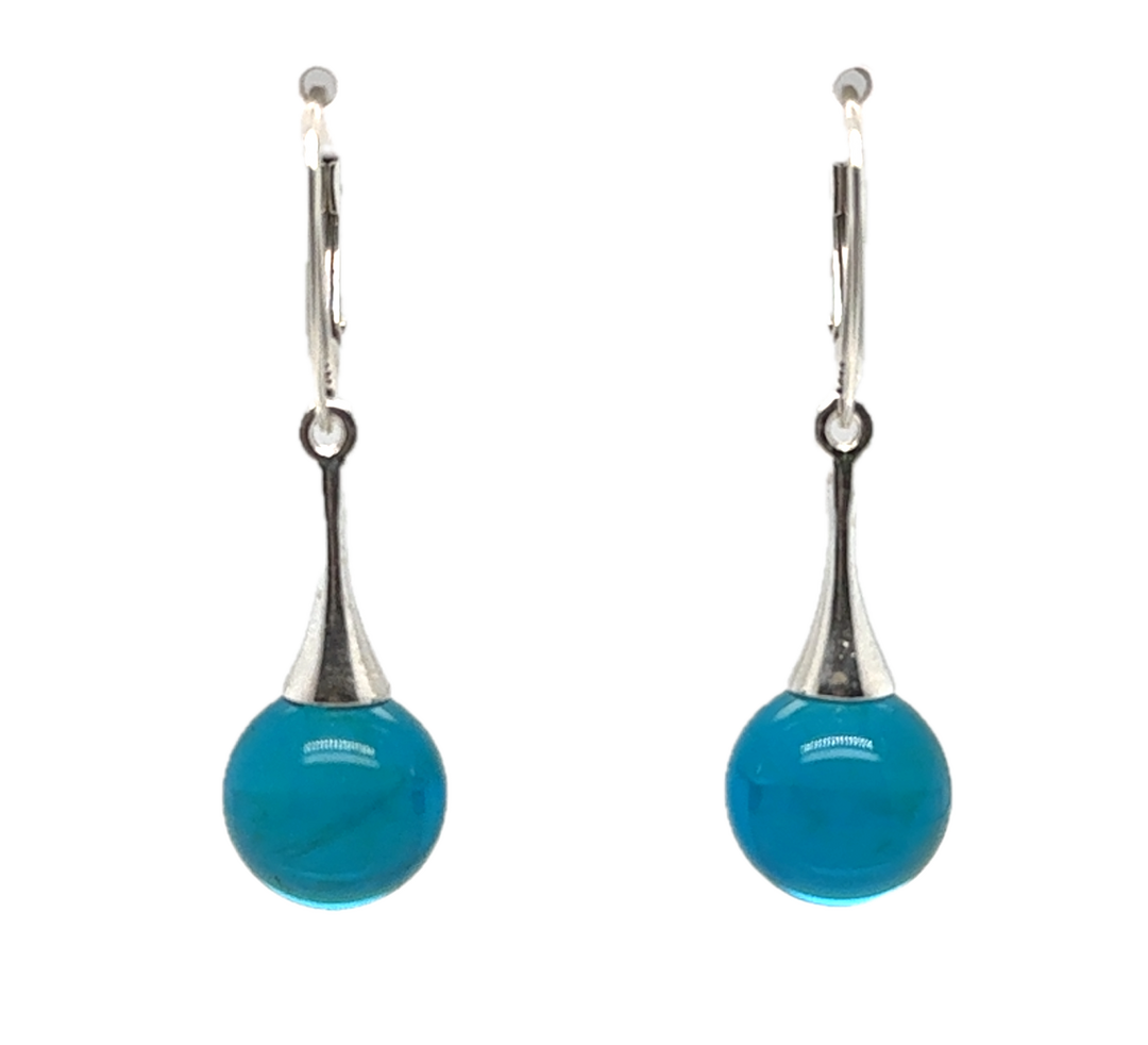 Sterling Silver Baltic Amber Blue Drop Ball Earrings