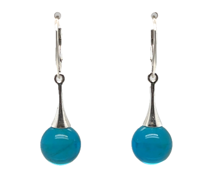 Sterling Silver Baltic Amber Blue Drop Ball Earrings